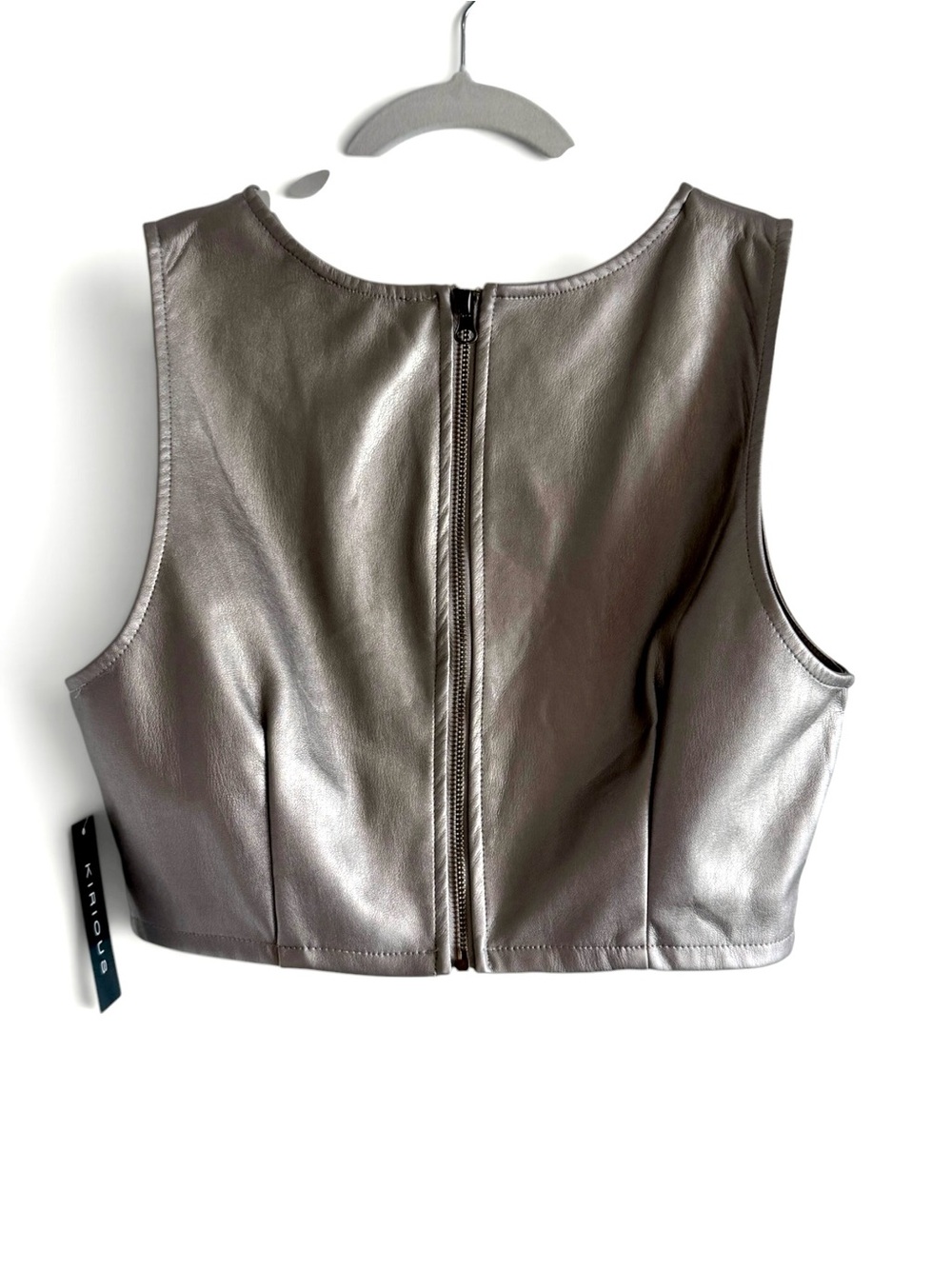 KIRIOUS Metallic Faux Leather Crop Top – Size Medium – Silver Taupe Tank - Picture 13 of 13